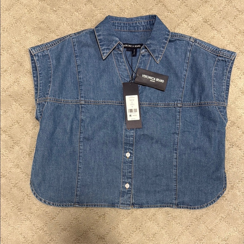 Veronica Beard Girls' Blue Denim Button-Front Top